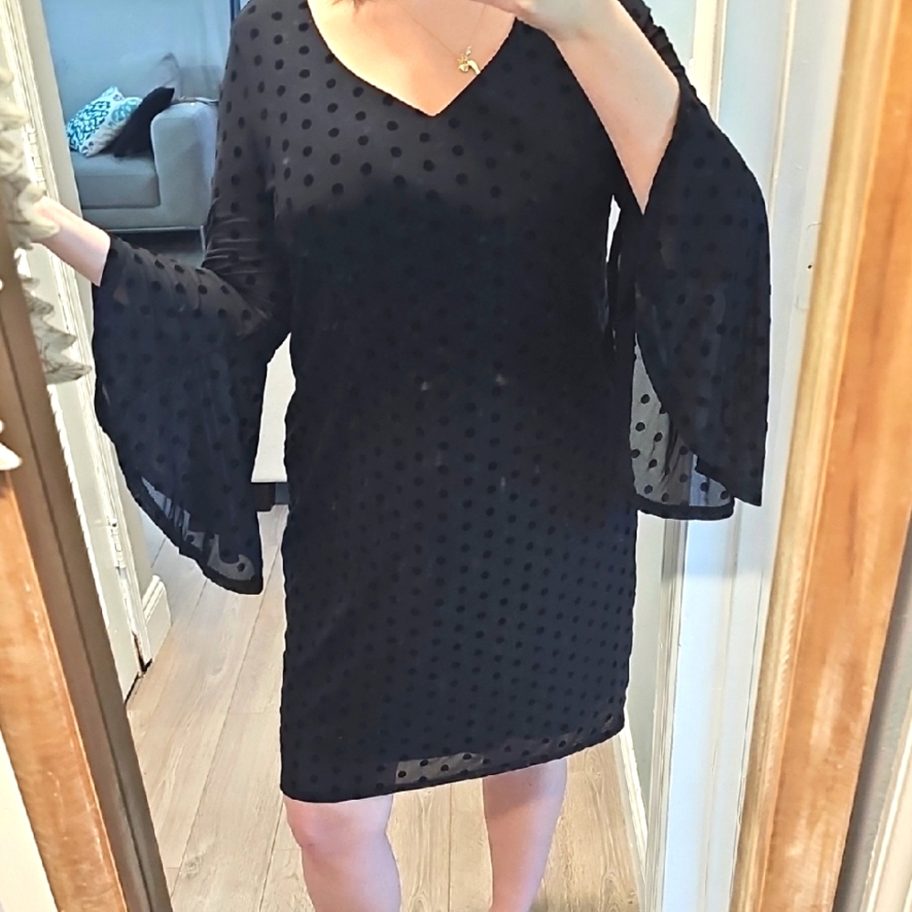 Siren Lily Black Sheath Dress with Bell Sleeves